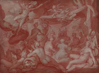 Göttermahl, möglicherweise das Mahl bei der Hochzeit von Peleus und Thetis